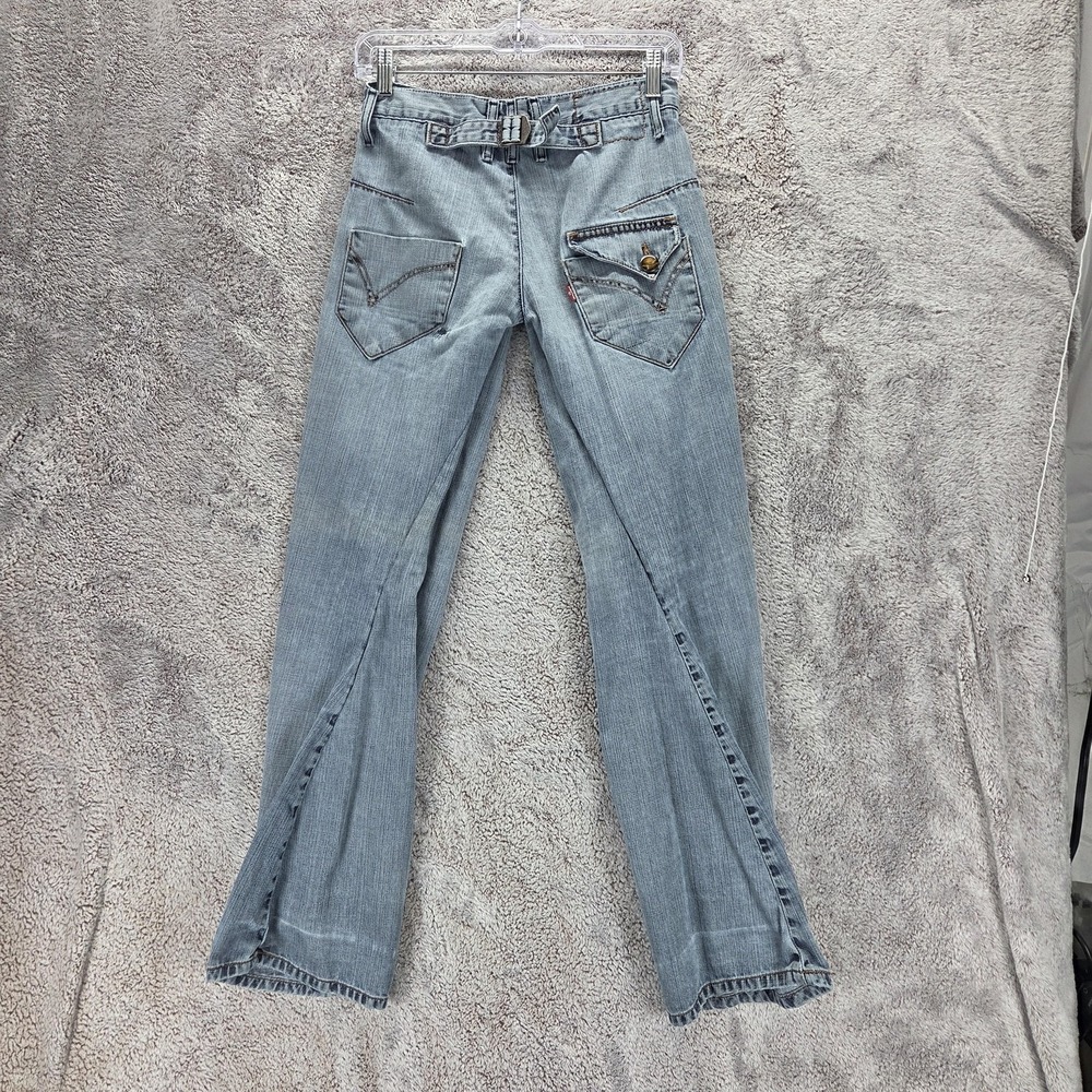 VTG Levis Engineered Jeans Womens Blue Twisted Buckle Back Zip Fly Fits 26x30
